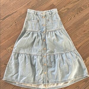 ME+EM Blue Tiered Midi Skirt Casual Resort Wear